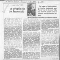 A propósito de Juvencio  [artículo] Claudio Núñez.