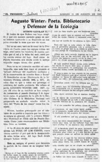 Augusto Winter, poeta, bibliotecario y defensor de la ecología  [artículo] Audito Gavilán T.