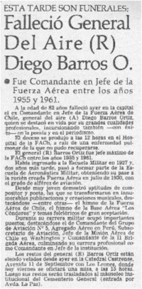 Falleció General del Aire (R) Diego Barros O.