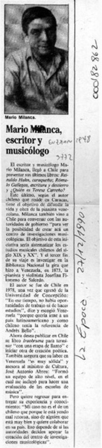 Mario Milanca, escritor y musicólogo  [artículo].