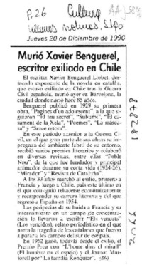 Murió Xavier Benguerel, escritor exiliado en Chile  [artículo]