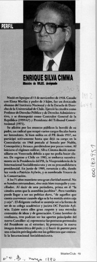 Enrique Silva Cimma, Ministro de RR.EE. designado  [artículo].