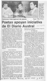 Poetas apoyan inicitativa de El Diario Austral  [artículo].