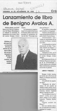 Lanzamiento de libro de Benigno Avalos A.  [artículo].
