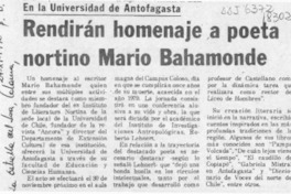 Rendirán homenaje a poeta nortino Mario Bahamonde  [artículo].