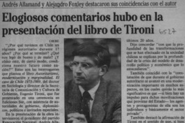 Elogiosos comentarios hubo en la presentación del libro de Tironi  [artículo].