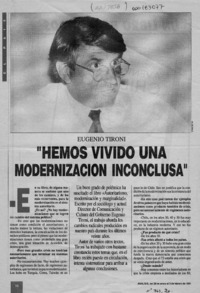 "Hemos vivido una modernización inconclusa"  [artículo].