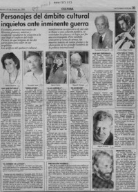 Personajes del ámbito cultural inquietos ante inminente guerra  [artículo].