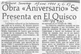 Obra "Aniversario" se presenta en El Quisco  [artículo].