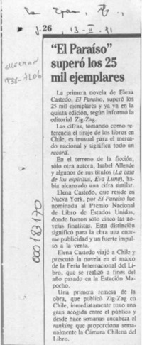 "El Paraíso" superó los 25 mil ejemplares  [artículo].