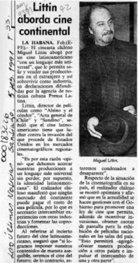 Littin aborda cine continental  [artículo].