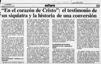 "En el corazón de Cristo", el testimonio de un siquiatra y la historia de una conversión  [artículo].