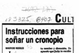 Instrucciones para soñar un cronopio  [artículo] Mauricio Redolés.
