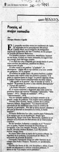 Poesía, el mejor remedio  [artículo] Enrique Ramírez Capello.