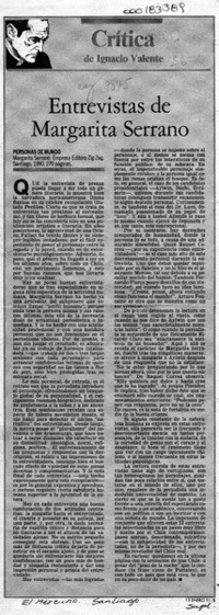 Entrevistas de Margarita Serrano  [artículo] Ignacio Valente.