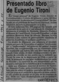 Presentado libro de Eugenio Tironi  [artículo].