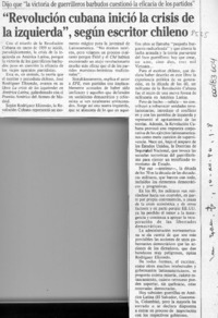 "Revolución cubana inició la crisis de la izquierda", según escritor chileno  [artículo].