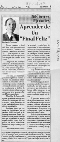 Aprender de un "final feliz"  [artículo] Benjamin Trajtman.