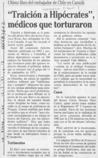 "Traición a Hipócrates", médicos que torturaron  [artículo].