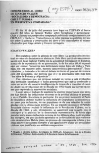 Comentarios al libro de Ignacio Walker "Socialismo y democracia, Chile y Europa en perspectiva comparada"  [artículo] Jorge Arrate [y] Genaro Arriagada.