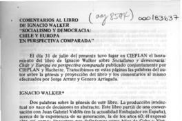 Comentarios al libro de Ignacio Walker "Socialismo y democracia, Chile y Europa en perspectiva comparada"  [artículo] Jorge Arrate [y] Genaro Arriagada.