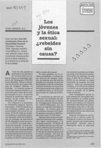 Los jóvenes y la ética sexual, Rebeldes sin causa?  [artículo] Tony Mifsud.