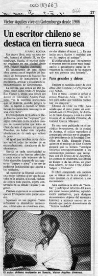 Un escritor chileno se destaca en tierra sueca  [artículo] Juan G. Rocha.