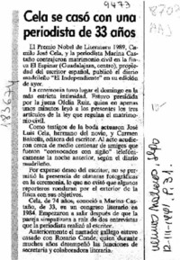 Cela se casó con una periodista de 33 años  [artículo].