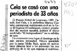 Cela se casó con una periodista de 33 años  [artículo].
