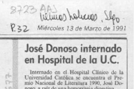 José Donoso internado en hospital de la U. C.  [artículo].