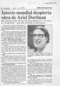 Interés mundial despierta obra de Ariel Dorfman  [artículo].