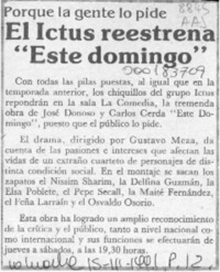 El Ictus reestrena "Este domingo"  [artículo].