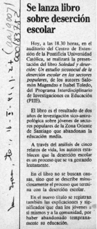 Se lanza libro sobre deserción escolar  [artículo].