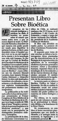 Presentan libro sobre bioética  [artículo].
