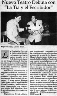 Nuevo teatro debuta con "La tía y el escribidor"