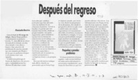 Después del regreso  [artículo] Gonzalo Rovira.