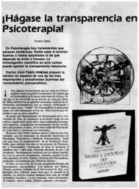 !Hágase la transparencia en Psicoterapia!
