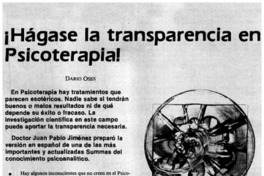 !Hágase la transparencia en Psicoterapia!