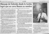 Mensaje de Gabriela desde la tumba logró que un cerro llevara su nombre  [artículo].