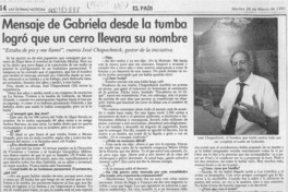 Mensaje de Gabriela desde la tumba logró que un cerro llevara su nombre  [artículo].
