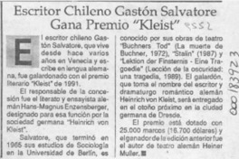 Escritor chileno Gastón Salvatore gana premio "Kleist"  [artículo].