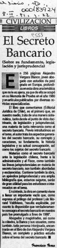 El secreto bancario  [artículo] Francisco Feres.