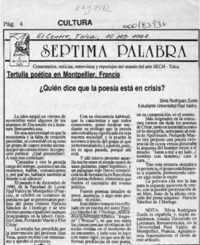 Quién dice que la poesía está en crisis?  [artículo] Silvia Rodríguez Zurdo.