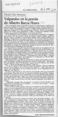 Valparaíso en la poesía de Alberto Baeza Flores  [artículo] Pedro Mardones Barrientos.