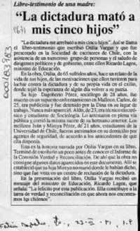 "La Dictadura mató a mis cinco hijos"  [artículo].