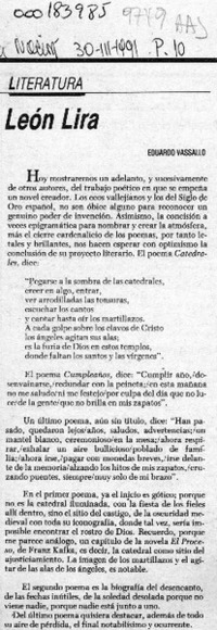 León Lira  [artículo] Eduardo Vassallo.