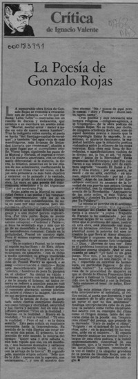 La poesía de Gonzalo Rojas  [artículo] Ignacio Valente.