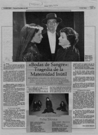 "Bodas de Sangre", tragedia de la maternidad inútil  [artículo] Juan Antonio Muñoz H.