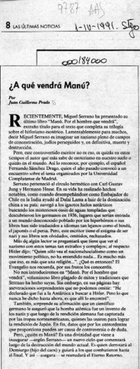 A qué vendrá Manú?  [artículo] Juan Guillermo Prado.