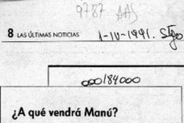 A qué vendrá Manú?  [artículo] Juan Guillermo Prado.